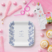 Elegant rustiek Frans blauw bloemenbruiloft Papieren Bordje (Feest)