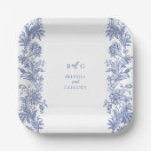 Elegant rustiek Frans blauw bloemenbruiloft Papieren Bordje (Voorkant)