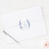 Elegant  rustiek Frans blauw bloemenbruiloft Ronde Sticker (Envelop)
