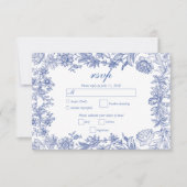 Elegant rustiek Frans blauw bloemenbruiloft RSVP Kaartje (Voorkant)