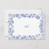 Elegant rustiek Frans blauw bloemenbruiloft RSVP Kaartje (Achterkant)