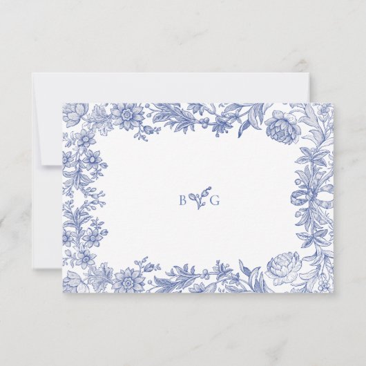 Elegant rustiek Frans blauw bloemenbruiloft RSVP Kaartje (Achterkant)