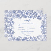 Elegant rustiek Frans blauw bloemenbruiloft RSVP Kaartje (Voorkant / Achterkant)