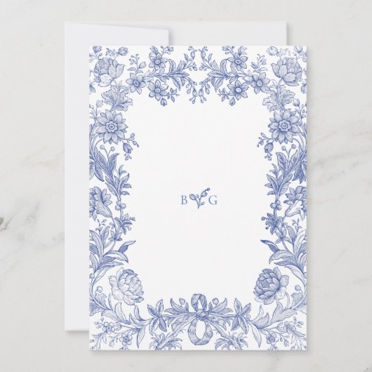 Elegant  rustiek Frans blauw bloemenbruiloft Save The Date (Achterkant)