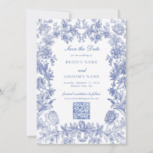 Elegant rustiek Frans blauw bloemenbruiloft Save The Date