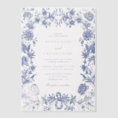 Elegant  rustiek Frans blauw bloemenbruiloft Vellum Uitnodigingen (Voorkant)
