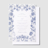 Elegant  rustiek Frans blauw bloemenbruiloft Vellum Uitnodigingen (Offset)