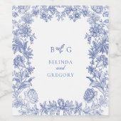 Elegant rustiek Frans blauw bloemenbruiloft Wijn Etiket (Enkel label)