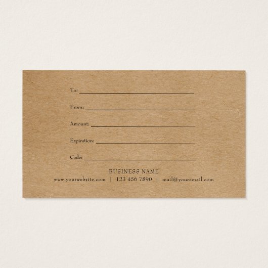 Elegant rustiek gouden hart script cadeau certific visitekaartje (Achterkant)