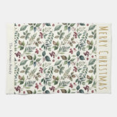 Elegant rustiek groen gepersonaliseerde kerst theedoek (Horizontaal)