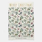 Elegant rustiek groen gepersonaliseerde kerst theedoek (Verticaal)