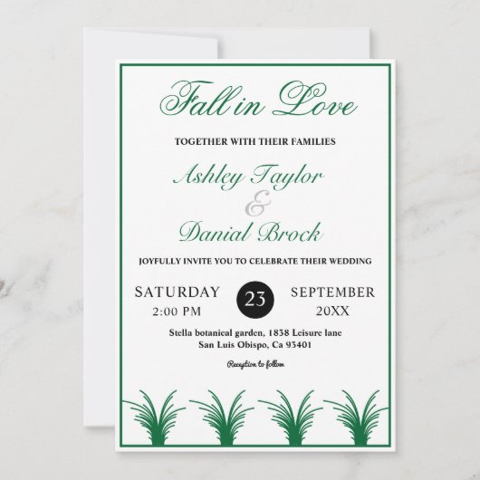 Elegant rustiek groen gras boho Lijst herfst bruil Kaart (Voorkant)