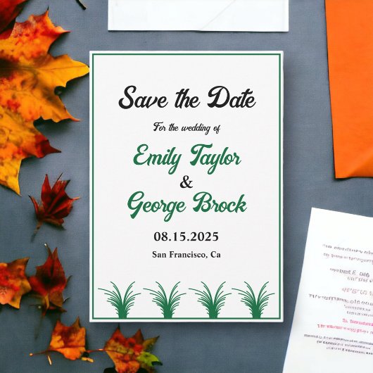 Elegant rustiek groen gras boho Lijst herfst bruil Save The Date