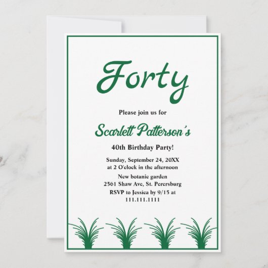 Elegant Rustiek Groen Grass Boho Herfst 40e Verjaa Kaart (Voorkant)