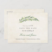 Elegant rustiek groen Save the Date Aankondigingskaart (Voorkant / Achterkant)