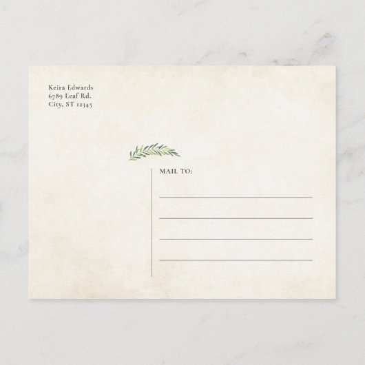 Elegant rustiek groen Save the Date Aankondigingskaart (Achterkant)