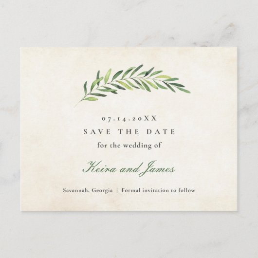 Elegant rustiek groen Save the Date Aankondigingskaart (Voorkant)
