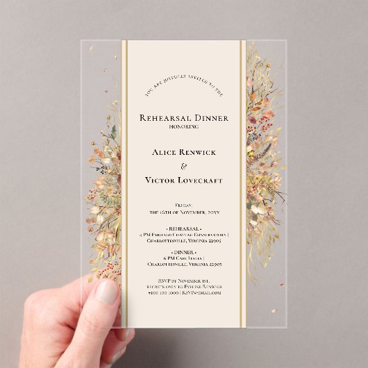 Elegant rustiek Herfst beige repetitiediner Acryl Uitnodigingen (Insitu (Draagbaar))