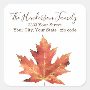 Elegant rustiek Herfst blad retour adreslabel Vierkante Sticker