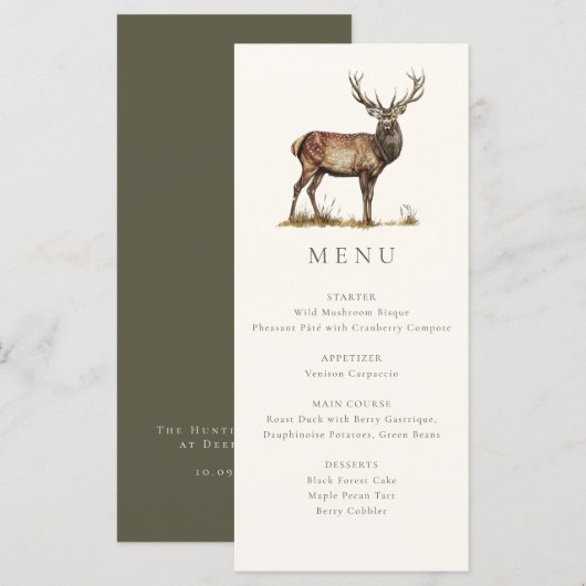 Elegant rustiek hert herfst jacht diner menu (Voorkant / Achterkant)