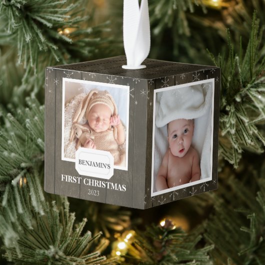 Elegant rustiek hout Baby eerste kerst 4 foto Decoratie (Boom)