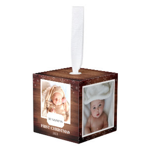 Elegant rustiek hout Baby eerste kerst 4 foto Decoratie