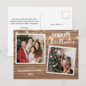 Elegant rustiek hout kerst familie 2 foto feestdagenkaart (Voorkant / Achterkant)