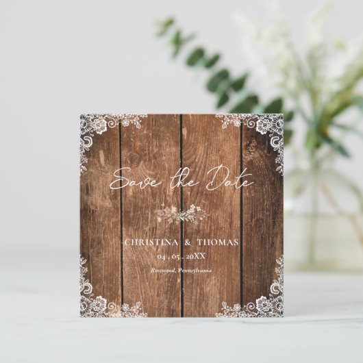 Elegant rustiek hout land bruiloft save the date (Staand voorkant)