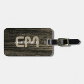 Elegant rustiek hout monogrammed naam gepersonalis bagagelabel (Voorkant horizontaal)