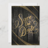 Elegant rustiek hout zwart en glanzend bruiloft kaart (Voorkant)