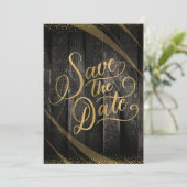 Elegant rustiek hout zwart en glanzend bruiloft kaart (Staand voorkant)