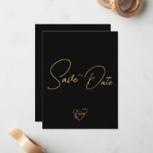 Elegant rustiek hout zwart en glanzend Save the Da Notitiekaartje (Voorkant / Achterkant in situ)