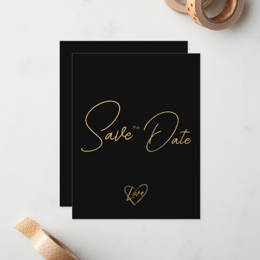 Elegant rustiek hout zwart en glanzend Save the Da Notitiekaartje (Voorkant / Achterkant in situ)