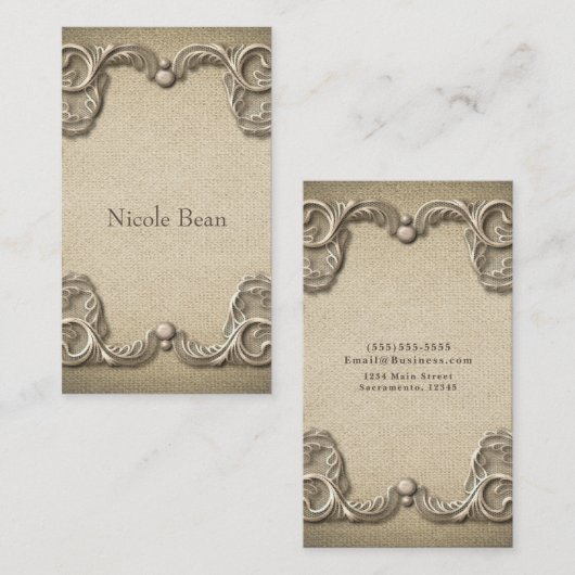 Elegant  rustiek jute kant Western stijlvol Visitekaartje (Voorkant / Achterkant)