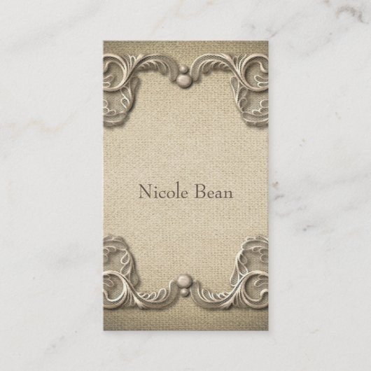 Elegant  rustiek jute kant Western stijlvol Visitekaartje (Voorkant)