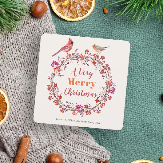 Elegant rustiek kerst holly berry krans script feestdagenkaart