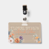 Elegant rustiek Kraft Boho Floral Design in reliëf Badge (Voorkant met clip)