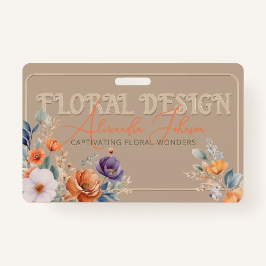 Elegant rustiek Kraft Boho Floral Design in reliëf Badge (Voorkant)