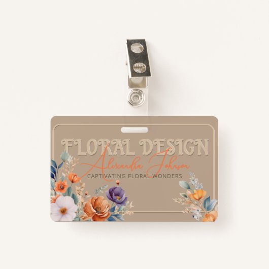 Elegant rustiek Kraft Boho Floral Design in reliëf Badge (Voorkant met clip)