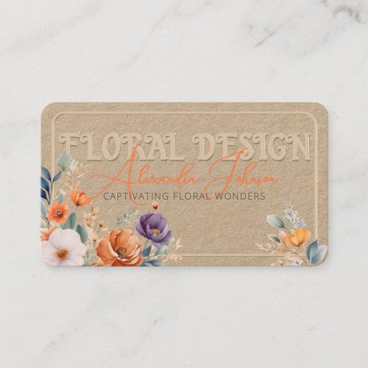 Elegant rustiek Kraft Boho Floral Design in reliëf Visitekaartje (Voorkant)