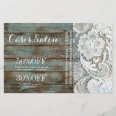 Elegant rustiek land wit kant blauw schuurhout flyer (Voorkant)