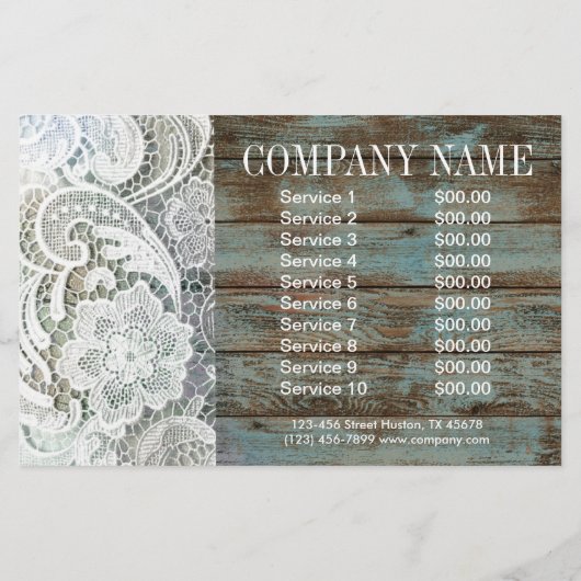 Elegant rustiek land wit kant blauw schuurhout flyer (Achterkant)