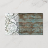 Elegant rustiek land wit kant blauw schuurhout visitekaartje (Achterkant)