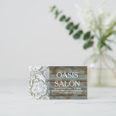 Elegant rustiek land wit kant blauw schuurhout visitekaartje (Staand voorkant)