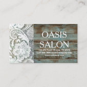 Elegant rustiek land wit kant blauw schuurhout visitekaartje (Voorkant)