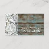 Elegant rustiek land wit kant blauw schuurhout visitekaartje (Voorkant)