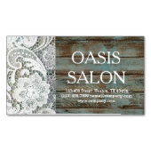 Elegant rustiek land wit kant blauw schuurhout visitekaartje magneet (Voorkant)