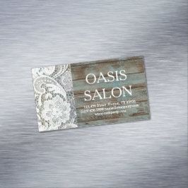 Elegant rustiek land wit kant blauw schuurhout visitekaartje magneet