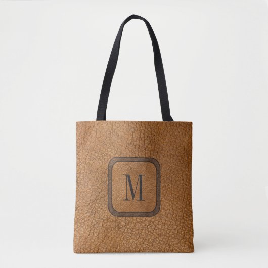 Elegant rustiek leder unisex monogram tote bag (Voorkant)