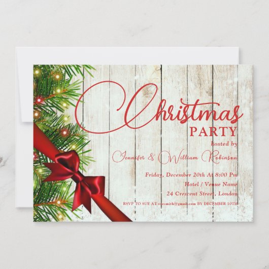 Elegant rustiek lint & den kerstvakantie kaart (Voorkant)